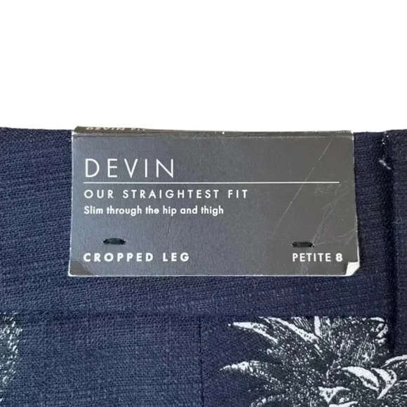 Ann Taylor Devin Cropped Leg Pants Pineapple Print Size 8P Petite Blue Straight - Picture 6 of 10